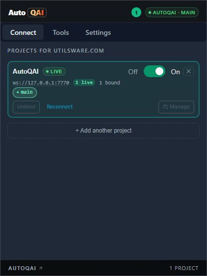 Pairing and binding a tab in the extension popover