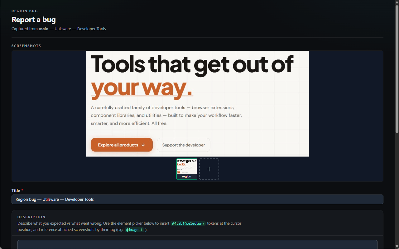 Capturing a bug report from the page