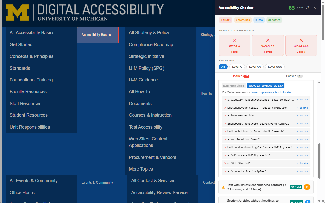 Accessibility and security scanner