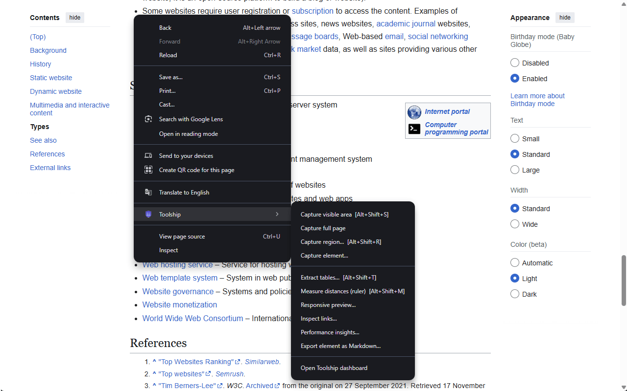 Context menu actions